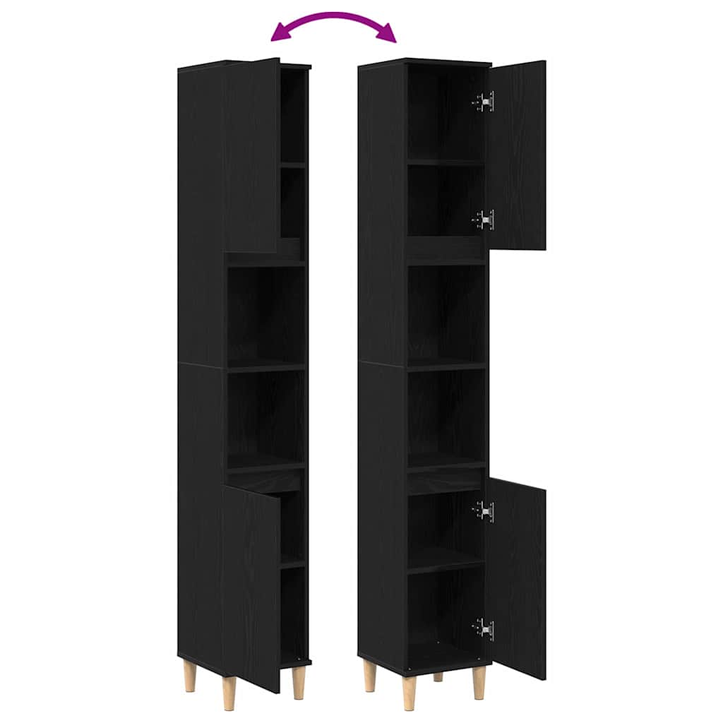 Badkamer Kast Zwart Eiken 30 x 30 x 190 cm Bewerkt hout is nu te koop bij PeponiXL, paradijselijk wonen!