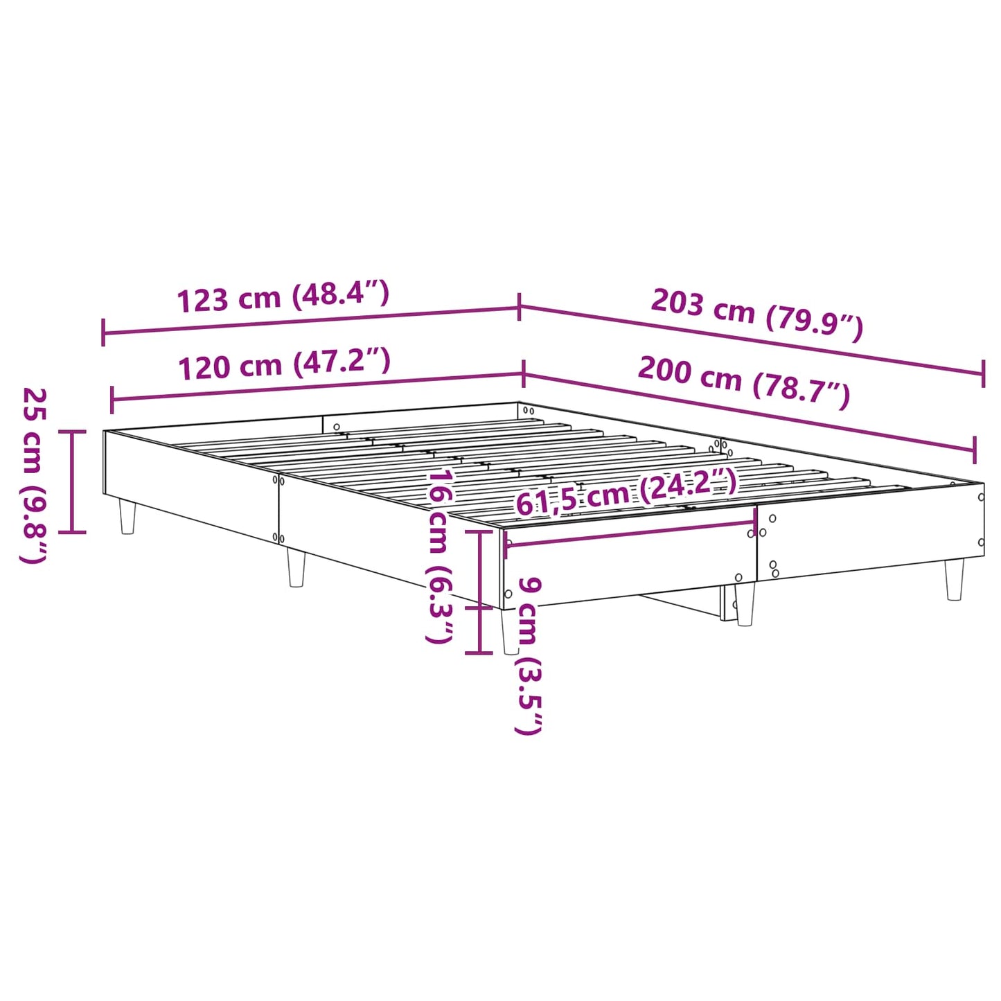 Bedframe Zwart Eiken 193 x 143 x 25 cm Bewerkt hout is nu te koop bij PeponiXL, paradijselijk wonen!