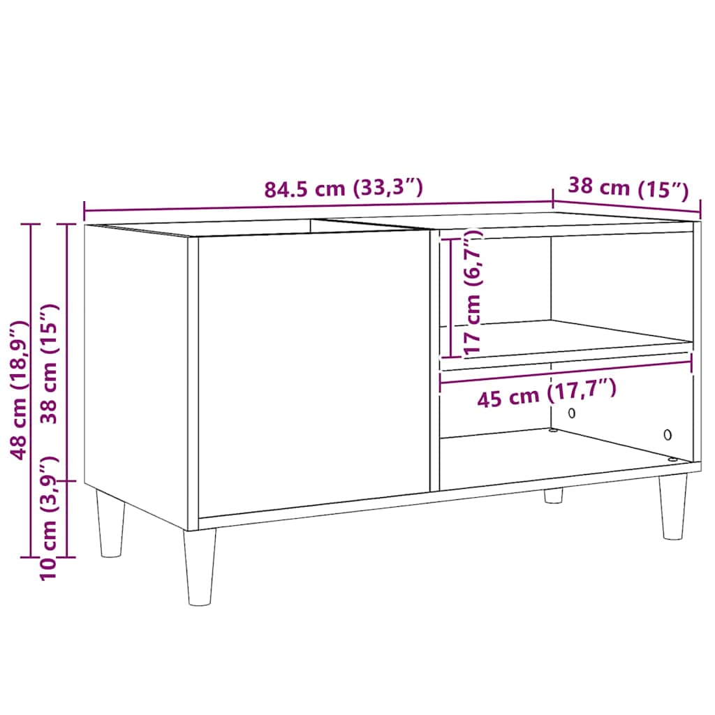 Platenkast Zwart eiken 84,5 x 38 x 48 cm Bewerkt hout is nu te koop bij PeponiXL, paradijselijk wonen!