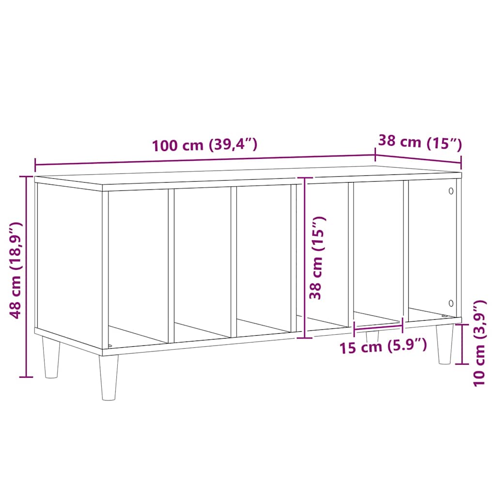 Platenkast met plank Zwart Eiken 100 x 38 x 48 cm Bewerkt hout is nu te koop bij PeponiXL, paradijselijk wonen!