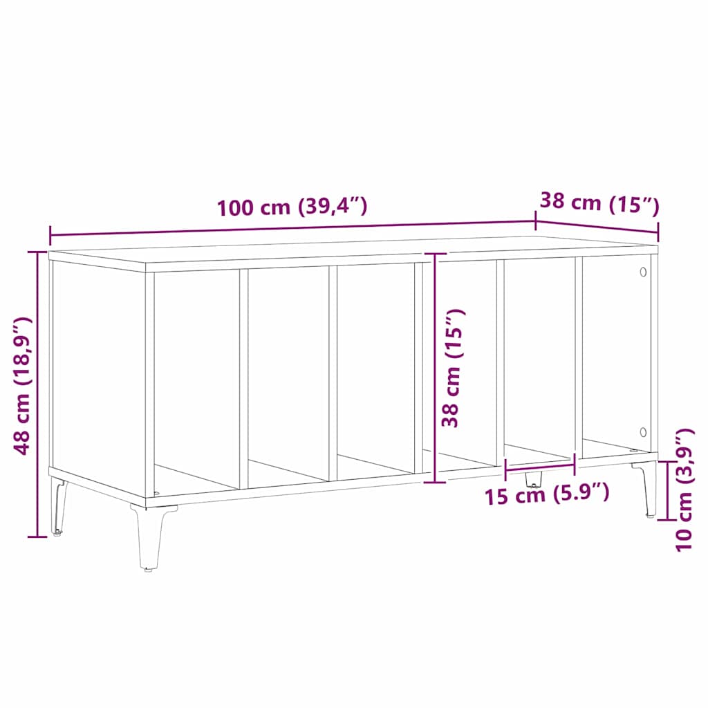 Platenkast met plank Zwart Eiken 100 x 38 x 48 cm Bewerkt hout is nu te koop bij PeponiXL, paradijselijk wonen!