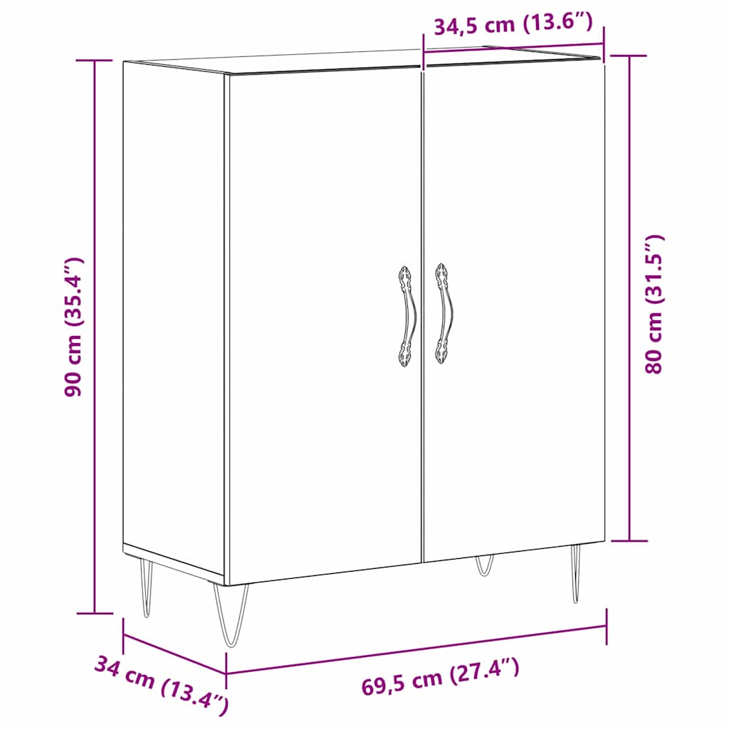 Dressoir Zwart Eiken 69,5 x 34 x 90 cm Bewerkt hout is nu te koop bij PeponiXL, paradijselijk wonen!