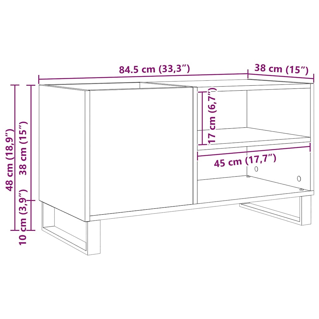 Platenkast met plank Zwart Eiken 85 x 38 x 48 cm Bewerkt hout is nu te koop bij PeponiXL, paradijselijk wonen!
