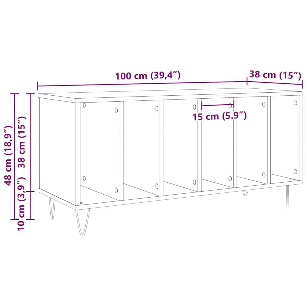 Platenkast met plank Zwart Eiken 100 x 38 x 48 cm Bewerkt hout is nu te koop bij PeponiXL, paradijselijk wonen!