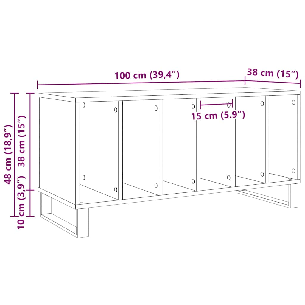 Platenkast met plank Zwart Eiken 100 x 38 x 48 cm Bewerkt hout is nu te koop bij PeponiXL, paradijselijk wonen!