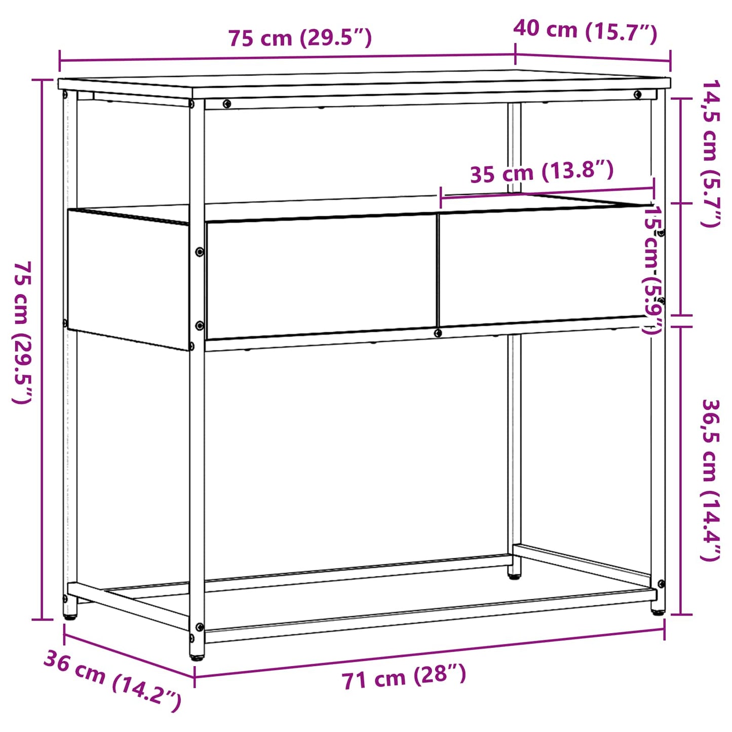 Wandtafel met lade Oud Hout 75 x 40 x 75 cm Bewerkt hout is nu te koop bij PeponiXL, paradijselijk wonen!