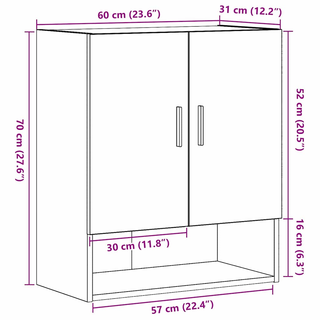 Wandkast Zwart Eiken 60 x 31 x 70 cm Bewerkt hout is nu te koop bij PeponiXL, paradijselijk wonen!