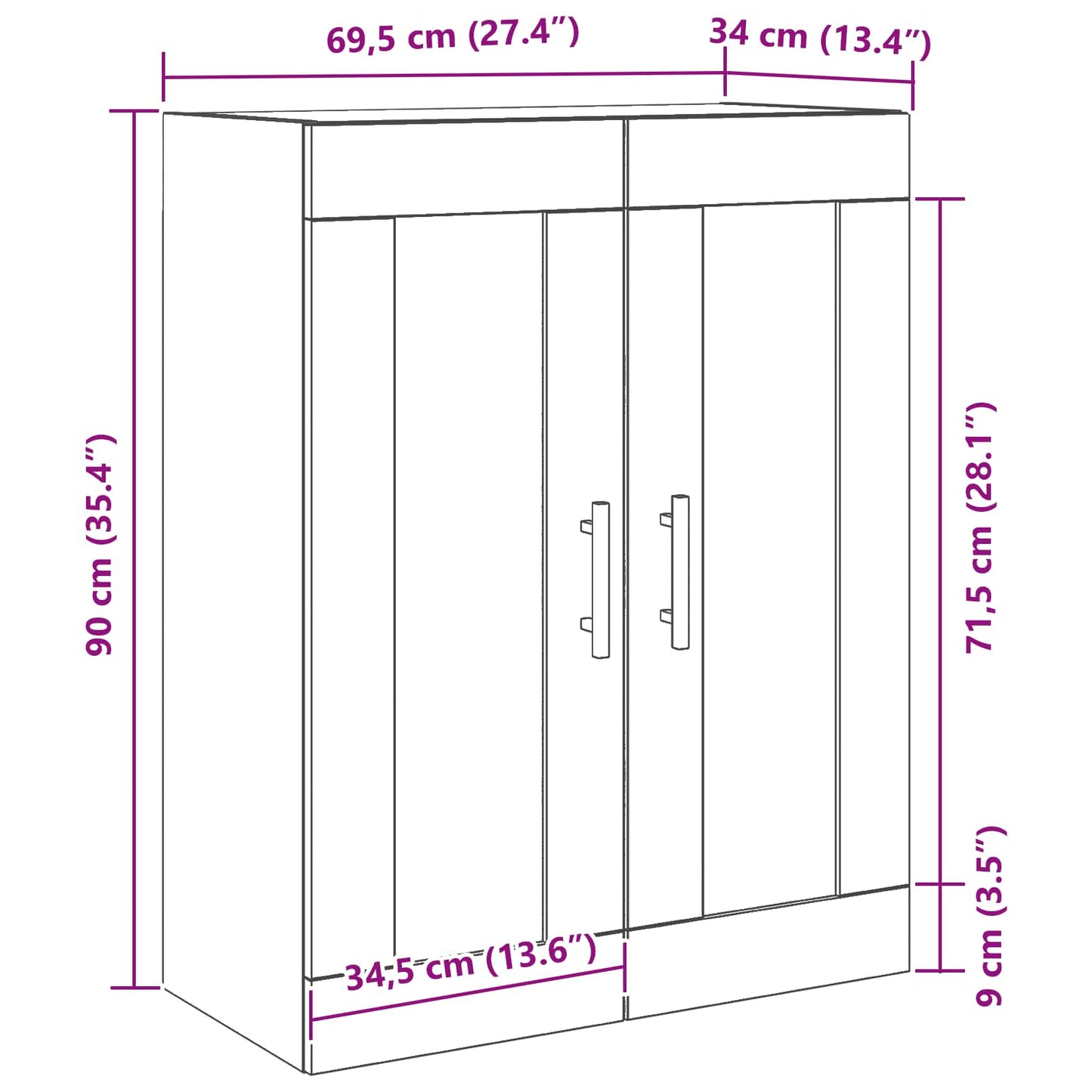 Wandkast Zwart Eiken 69,5 x 34 x 90 cm Bewerkt hout is nu te koop bij PeponiXL, paradijselijk wonen!