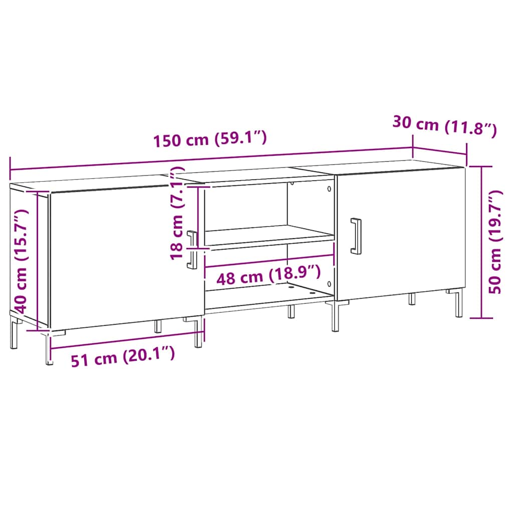 Tv-meubelset Zwart Eiken 150 x 30 x 50 cm Bewerkt hout is nu te koop bij PeponiXL, paradijselijk wonen!