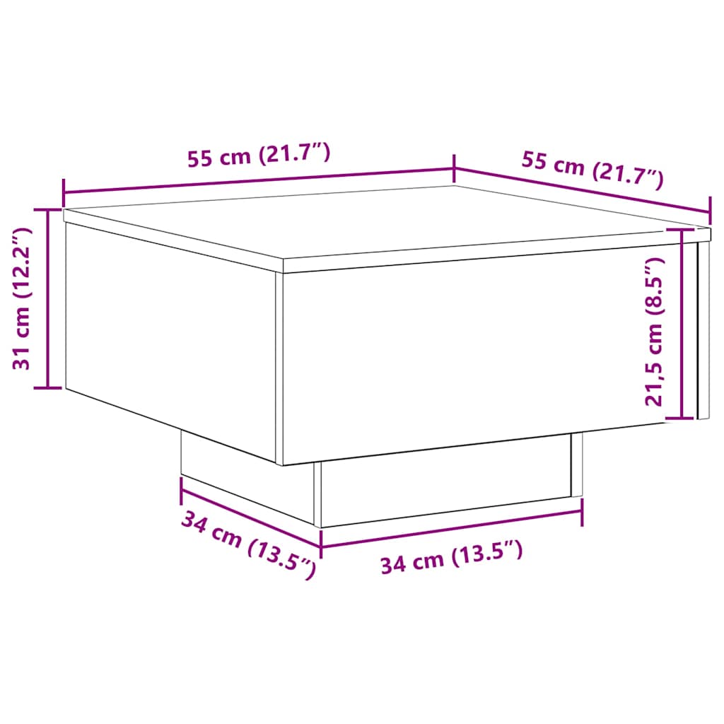 Salontafel Artisan Eiken 55 x 55 x 31 cm Bewerkt hout is nu te koop bij PeponiXL, paradijselijk wonen!