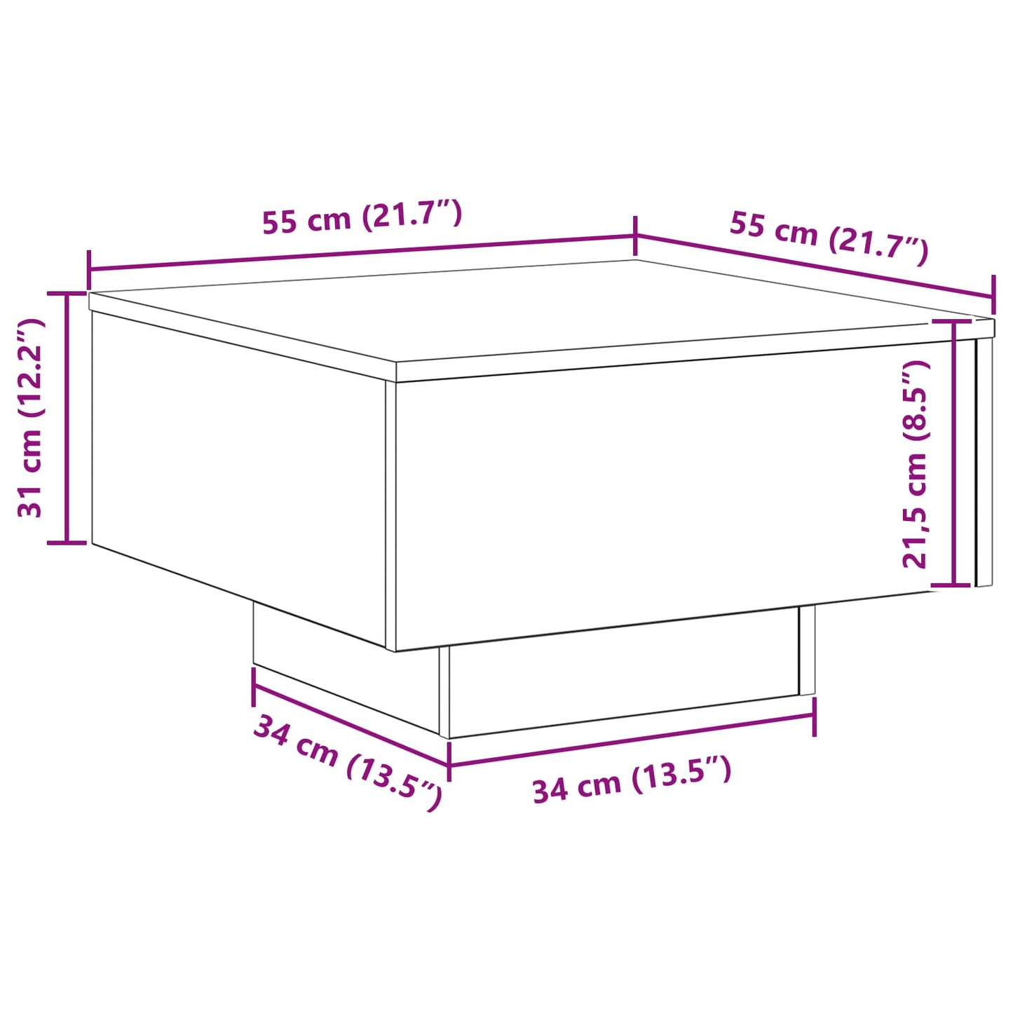 Salontafel Zwart Eiken 55 x 55 x 31 cm Bewerkt hout is nu te koop bij PeponiXL, paradijselijk wonen!