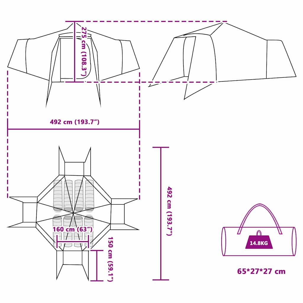 Tipi Tent met dak Grijs en Oranje 492 x 492 x 275 cm taft is nu te koop bij PeponiXL, paradijselijk wonen!