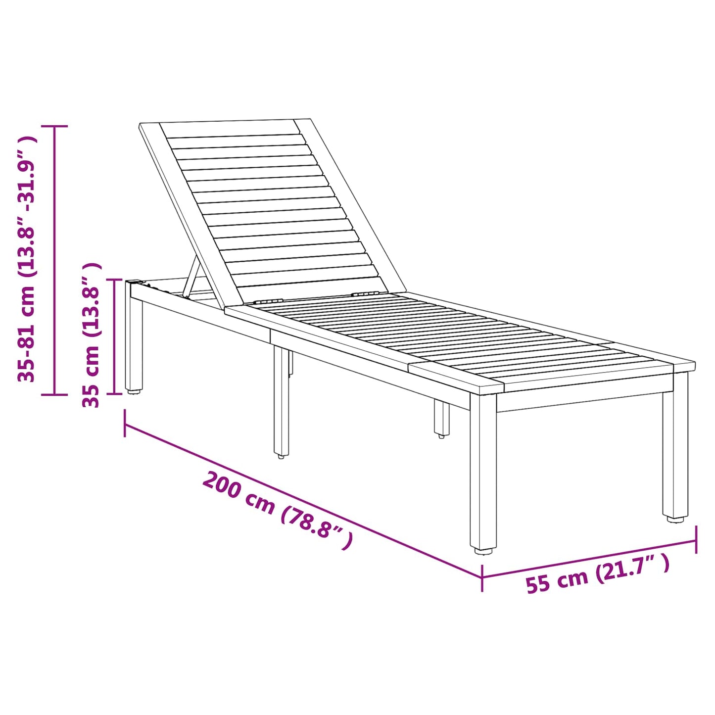 Ligbed Grijs 200 x 55 x 35 cm Massief Acaciahout is nu te koop bij PeponiXL, paradijselijk wonen!