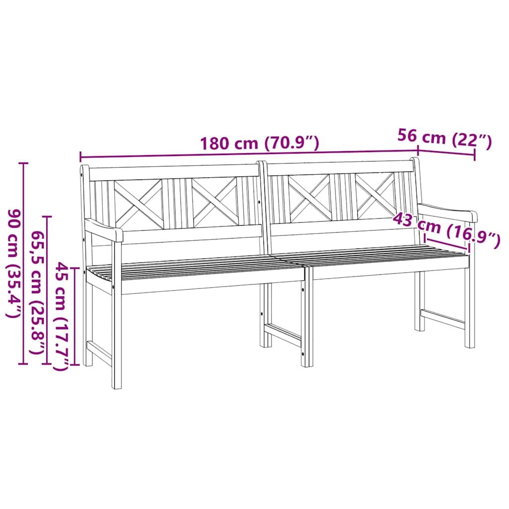 Tuinbank Naturel 180 x 56 x 90 cm Massief Acaciahout is nu te koop bij PeponiXL, paradijselijk wonen!
