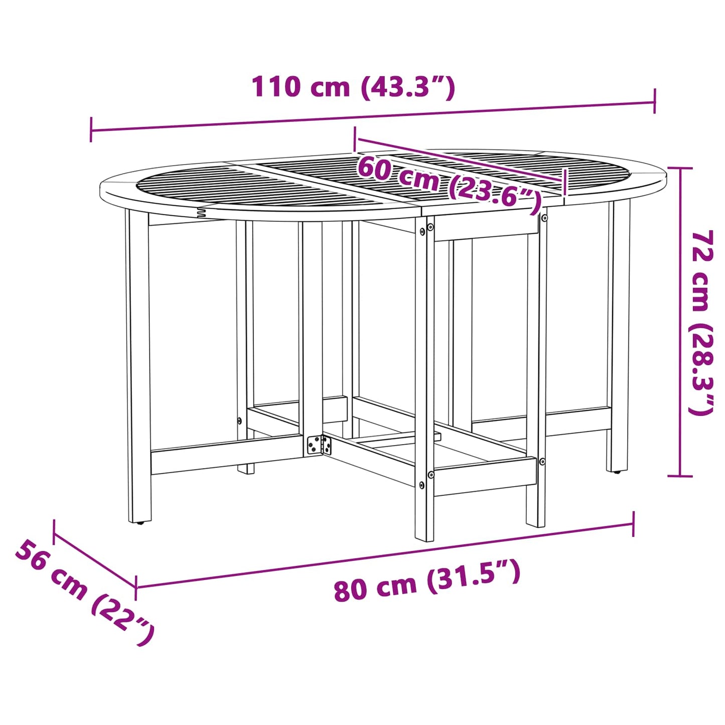 Tuinstafel Bruin 110 x 60 x 72 cm Massief Acaciahout