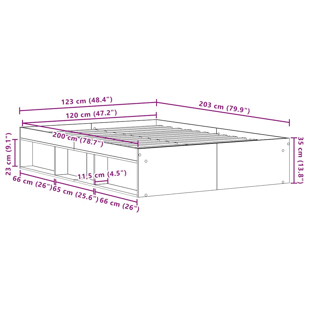 Bedframe zonder matras 120x200 cm bewerkt hout zwart eikenkleur is nu te koop bij PeponiXL, paradijselijk wonen!