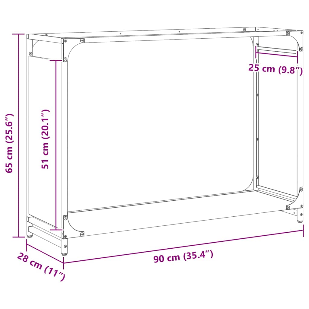 Brandhoutrek 90x28x65 cm koudgewalst staal zwart is nu te koop bij PeponiXL, paradijselijk wonen!