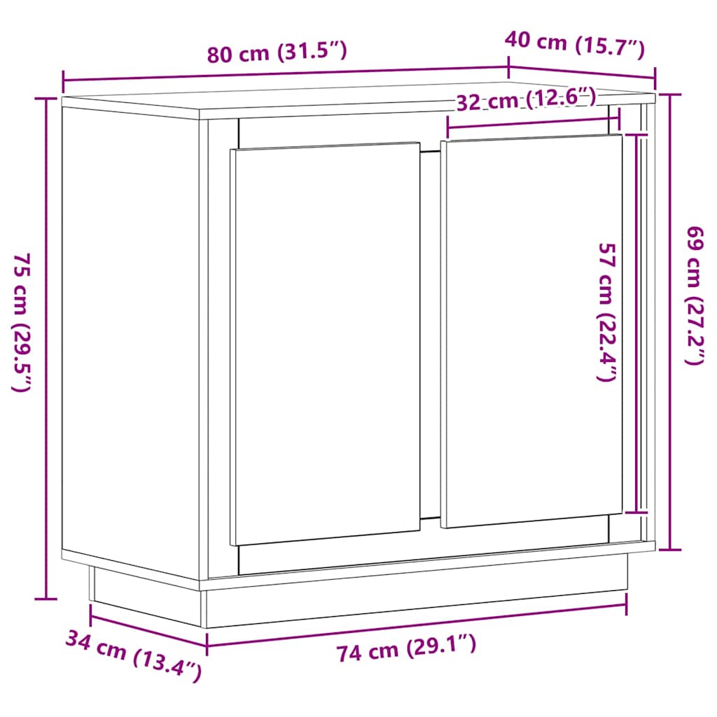 Dressoir Zwart Eiken 80 x 40 x 75 cm Bewerkt hout is nu te koop bij PeponiXL, paradijselijk wonen!
