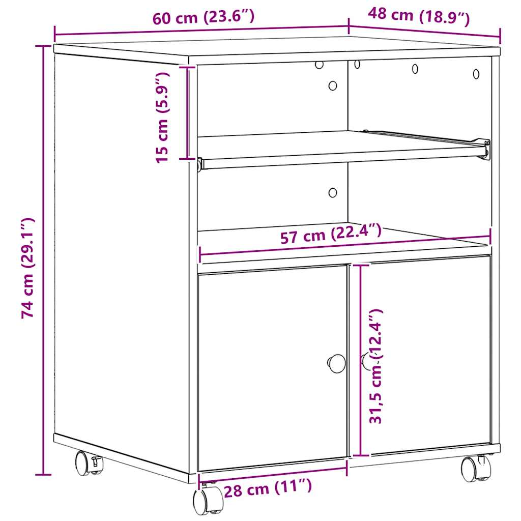 Printerstand met opslag Oudhout 60 x 48 x 74 cm Bewerkt hout is nu te koop bij PeponiXL, paradijselijk wonen!
