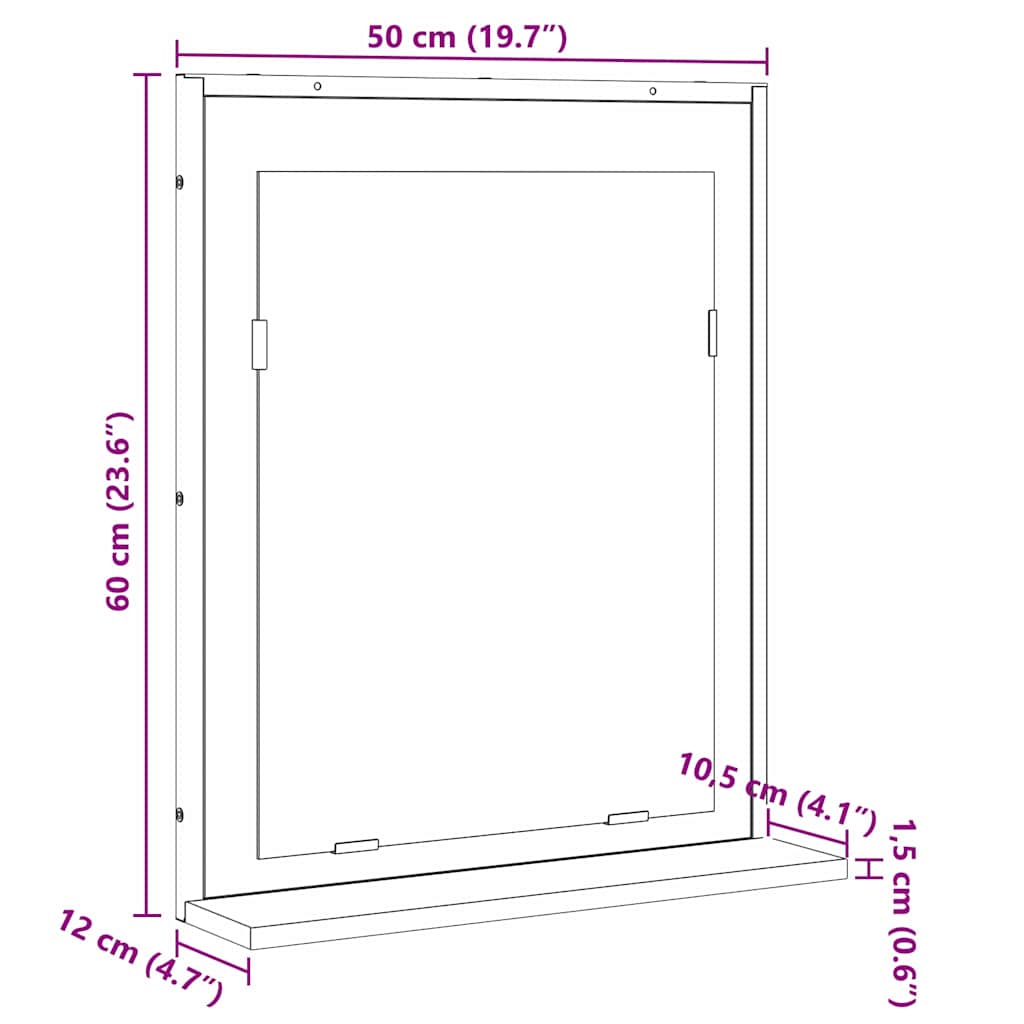 Badkamer Spiegel Zwart 50 x 12 x 60 cm Glas en Engineered Hout is nu te koop bij PeponiXL, paradijselijk wonen!