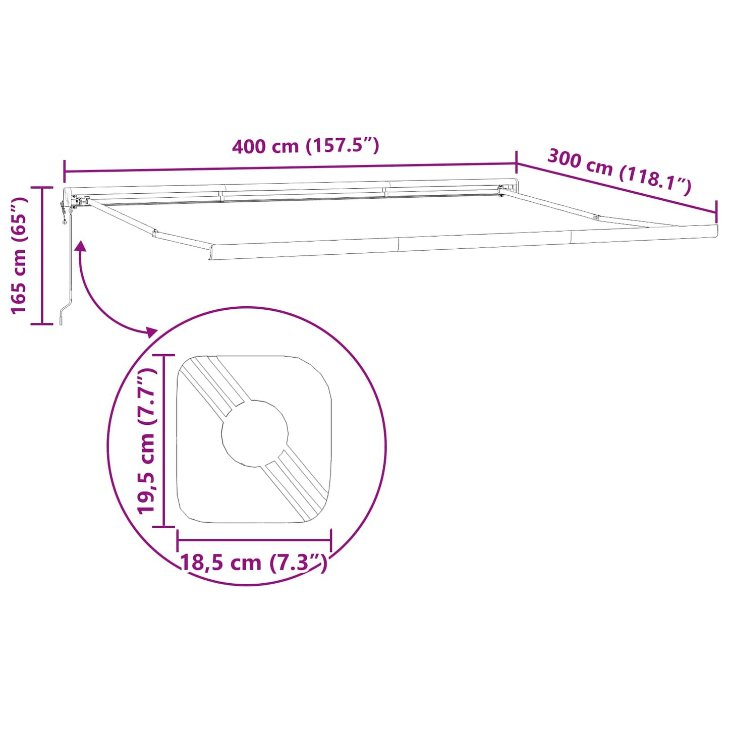 Inklapbaar Zonnescherm Wit 400 × 300 cm Stof en Metaal is nu te koop bij PeponiXL, paradijselijk wonen!