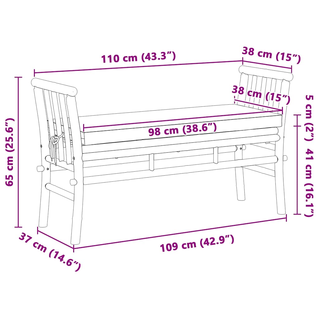 Tuinbank met kussen Bruin 110 x 38 x 65cm Bamboe is nu te koop bij PeponiXL, paradijselijk wonen!