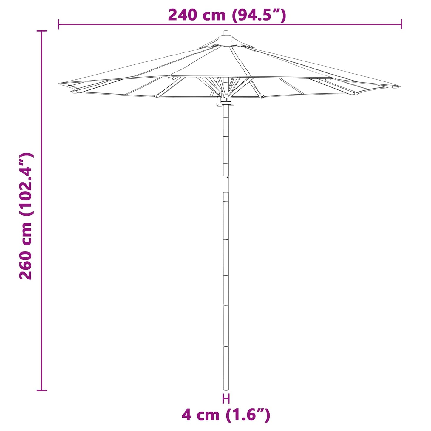 Tuinparasol Crème Wit Ø 240 x 260 cm Bamboe is nu te koop bij PeponiXL, paradijselijk wonen!