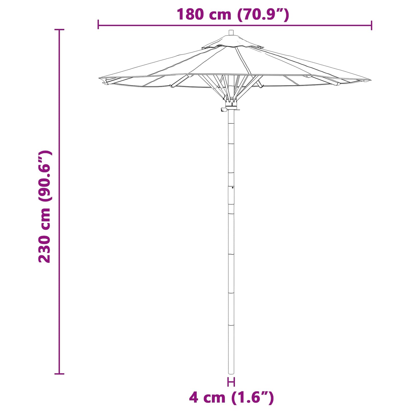 Tuinparasol Donkergrijs Ø 180 x 230 cm Bamboe is nu te koop bij PeponiXL, paradijselijk wonen!
