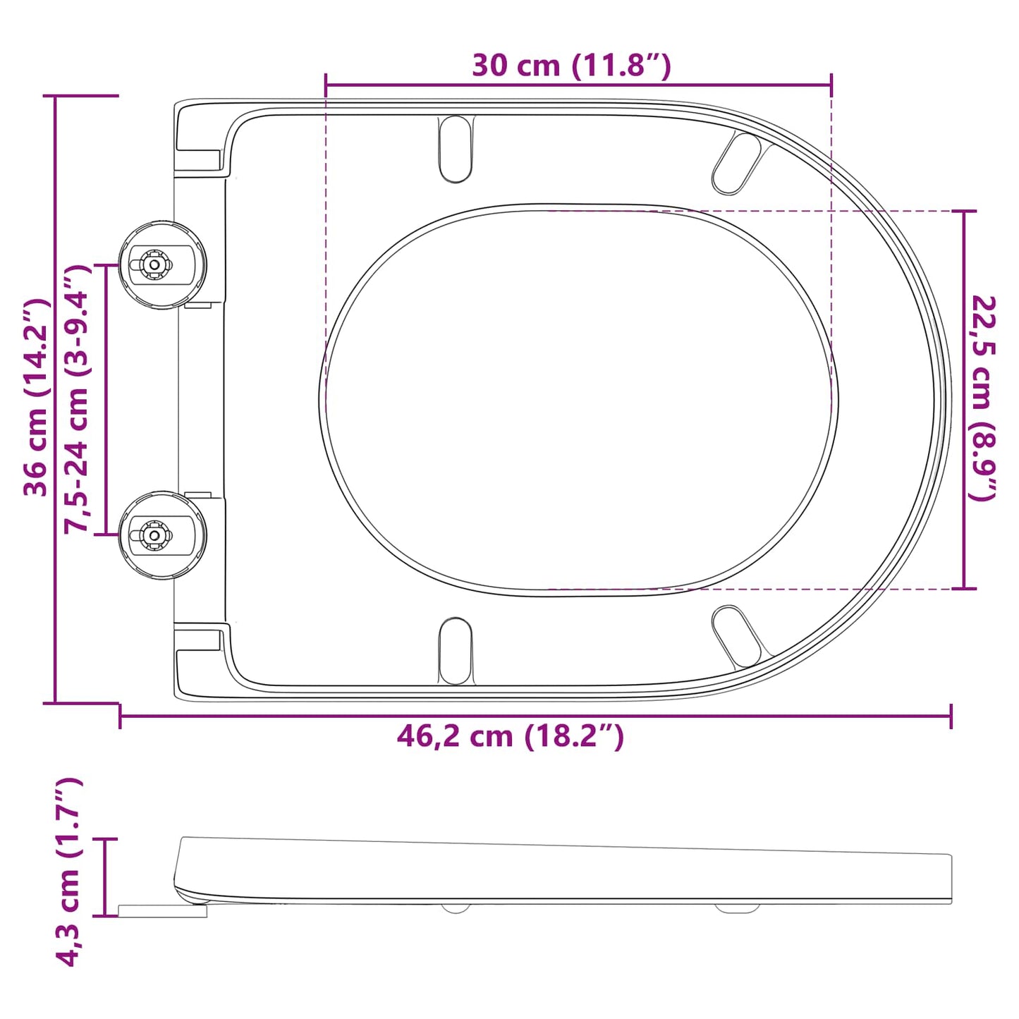 Toiletzitting Antraciet 49 x 36 x 4 cm Duroplast is nu te koop bij PeponiXL, paradijselijk wonen!