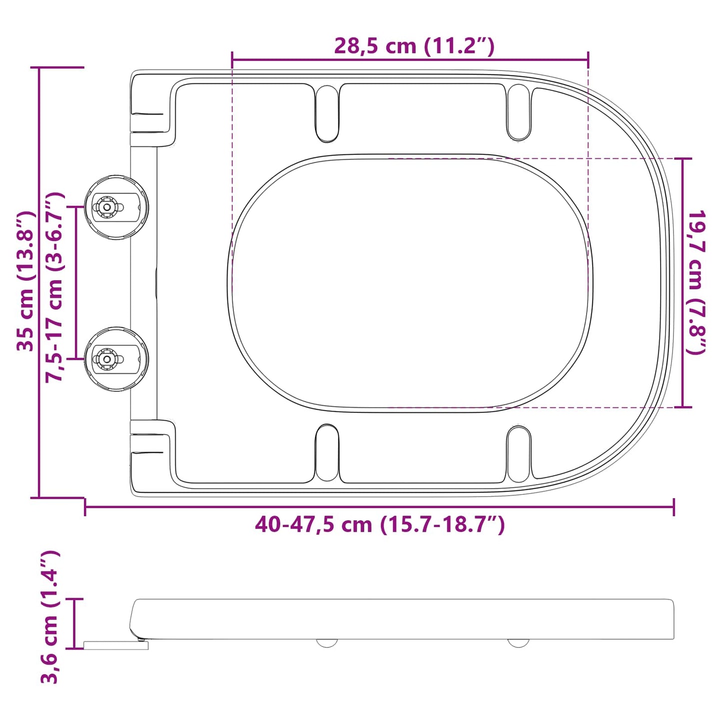 Toiletzitting Antraciet 47,5 x 35 x 3,6 cm Duroplast is nu te koop bij PeponiXL, paradijselijk wonen!