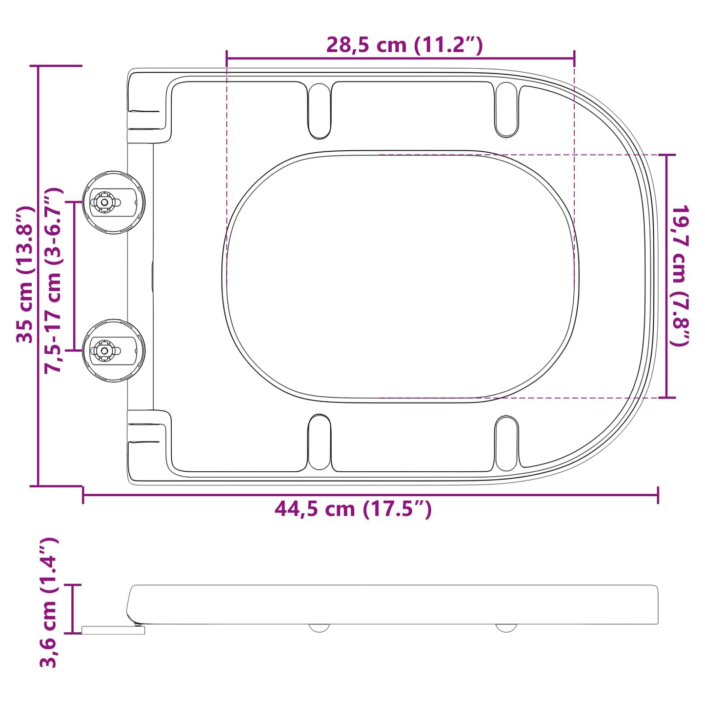 Snelle Ontgrendel Toiletzitting Wit 44.5 x 35 x 3.6 cm