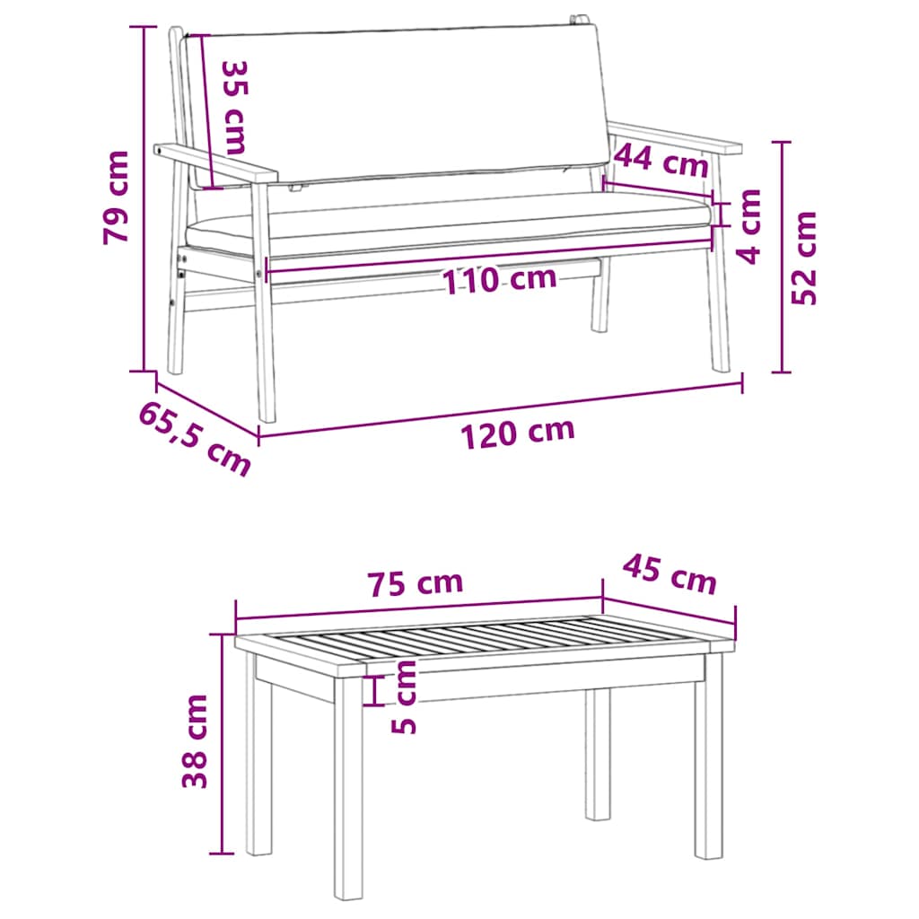 Tuinbankenset 3 pcs Bruin 120 x 65,5 x 79 cm Massief Acaciahout is nu te koop bij PeponiXL, paradijselijk wonen!