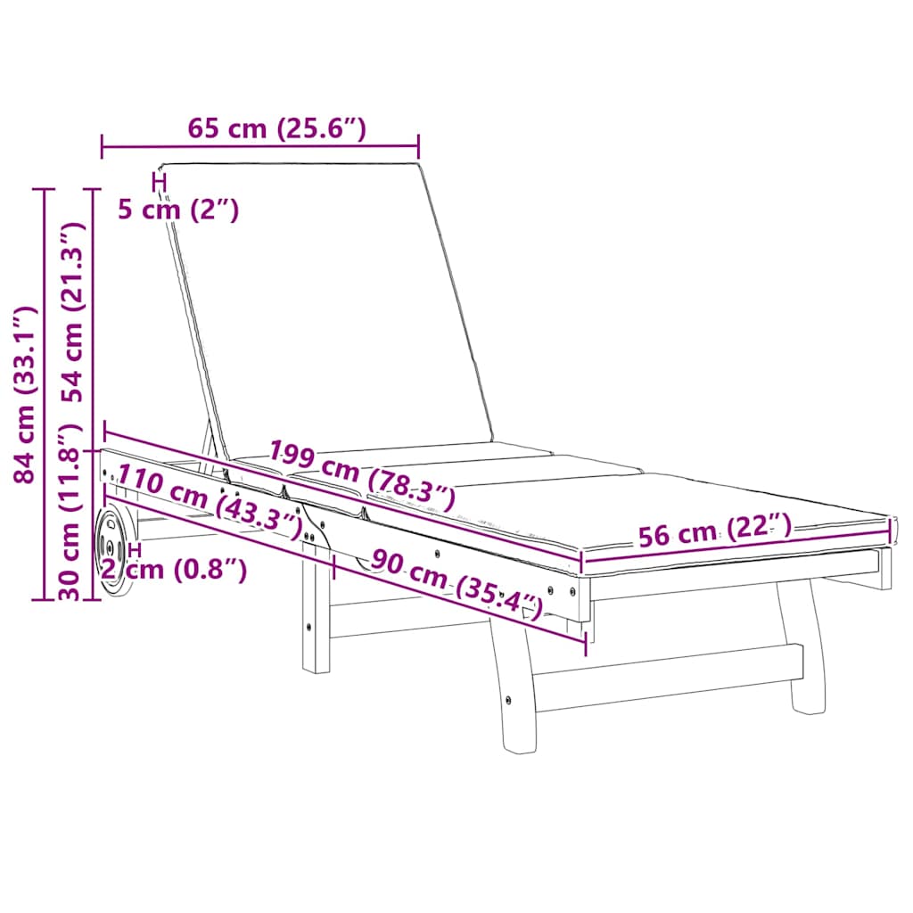 Ligstoel 2 pcs Bruin 65 x 199 x 84 cm Massief Acaciahout is nu te koop bij PeponiXL, paradijselijk wonen!