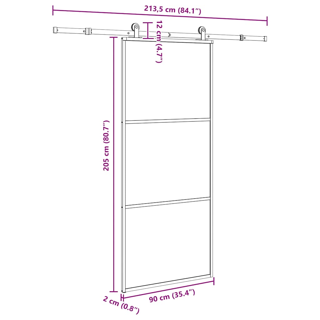 Schuifdeur met beslag 90x205 cm ESG-glas en aluminium is nu te koop bij PeponiXL, paradijselijk wonen!