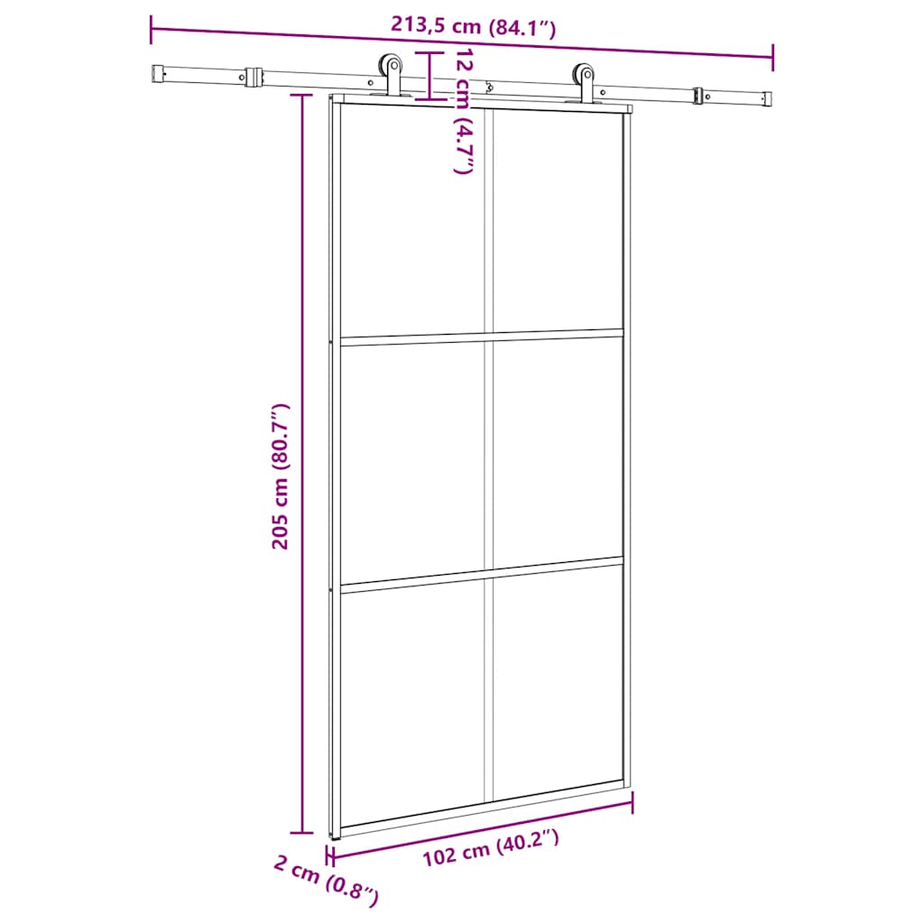 Schuifdeur met beslagset 102x205 cm aluminium en ESG-glas is nu te koop bij PeponiXL, paradijselijk wonen!