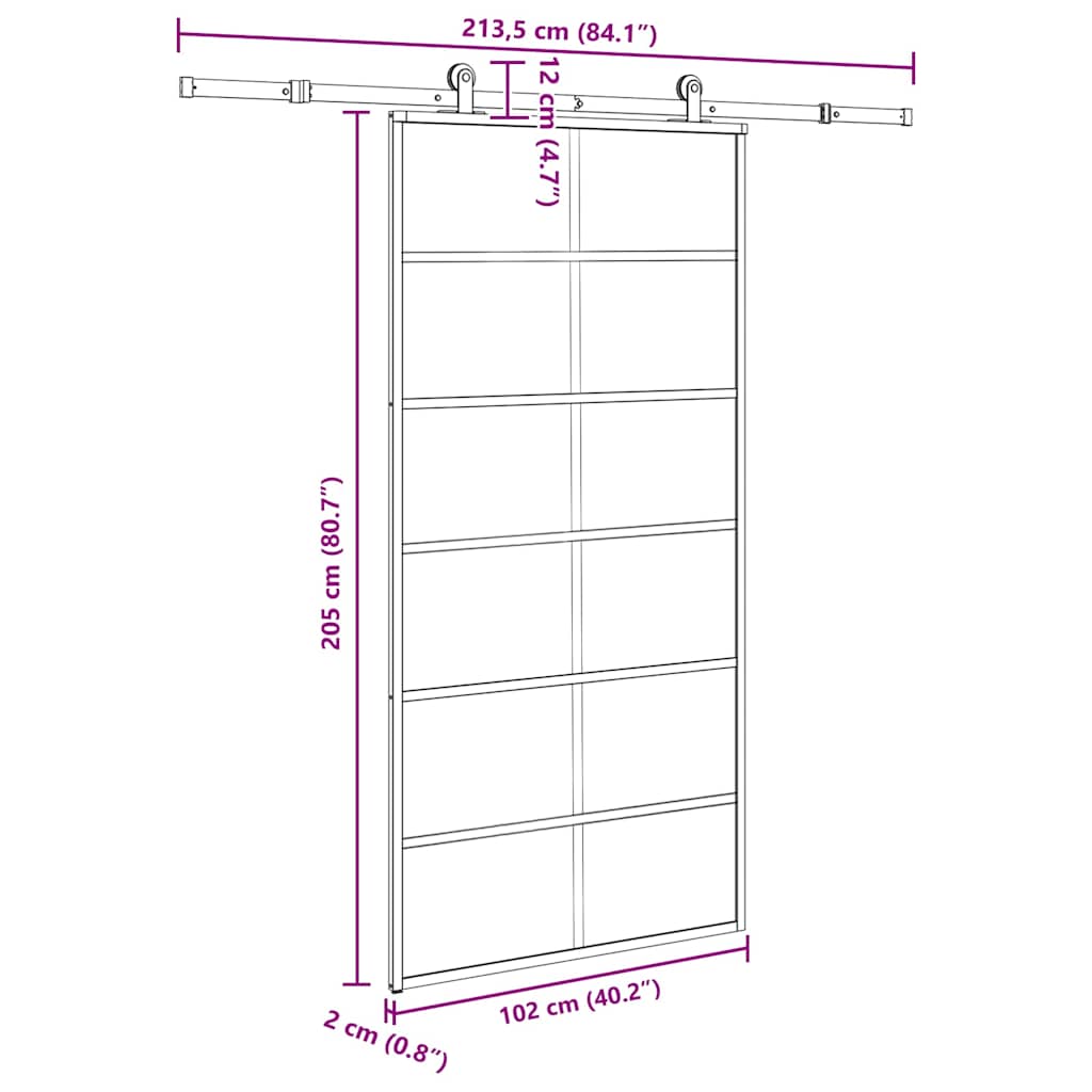 Schuifdeur met beslagset 102x205 cm aluminium en ESG-glas is nu te koop bij PeponiXL, paradijselijk wonen!