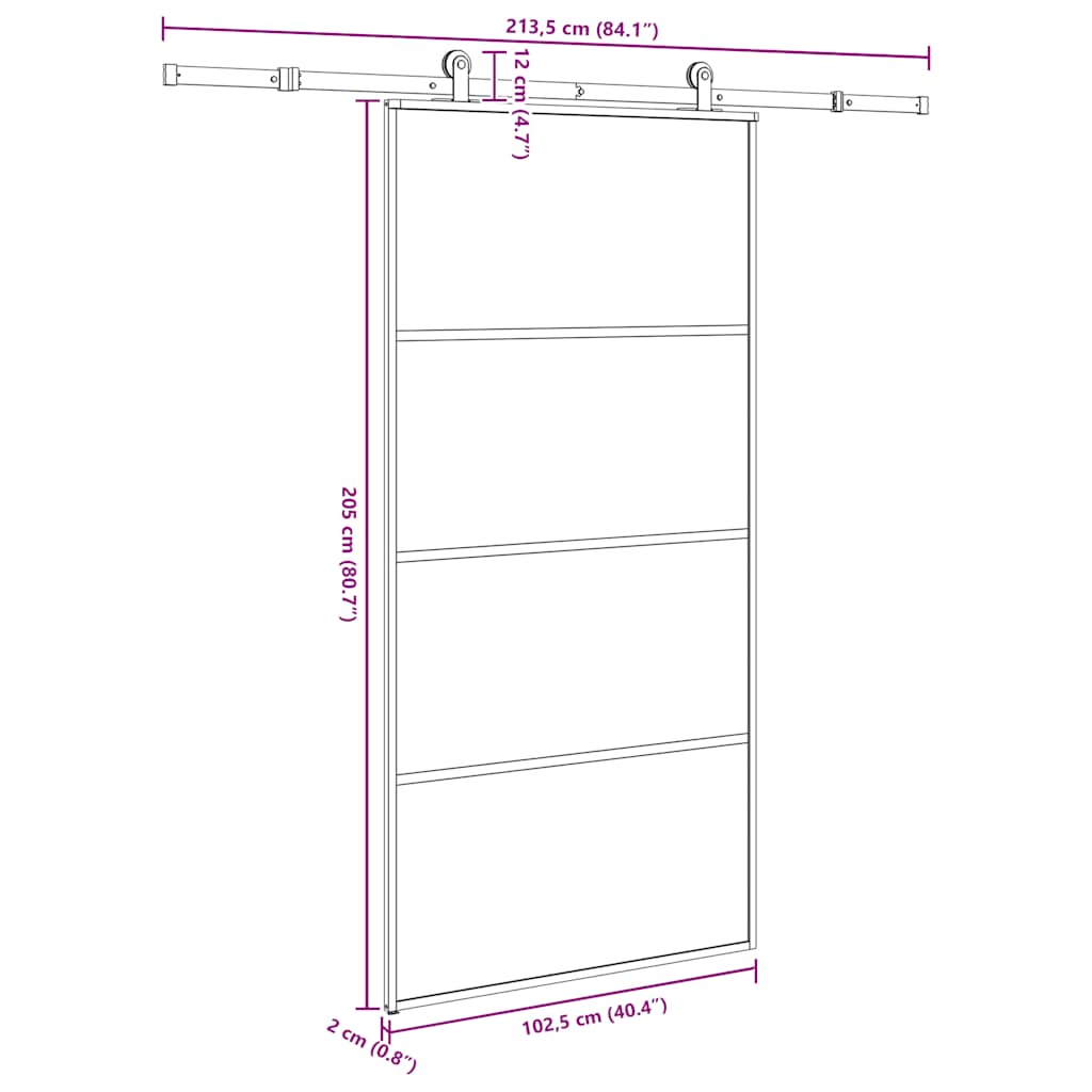 Schuifdeur met beslag 102,5x205 cm ESG-glas en aluminium is nu te koop bij PeponiXL, paradijselijk wonen!