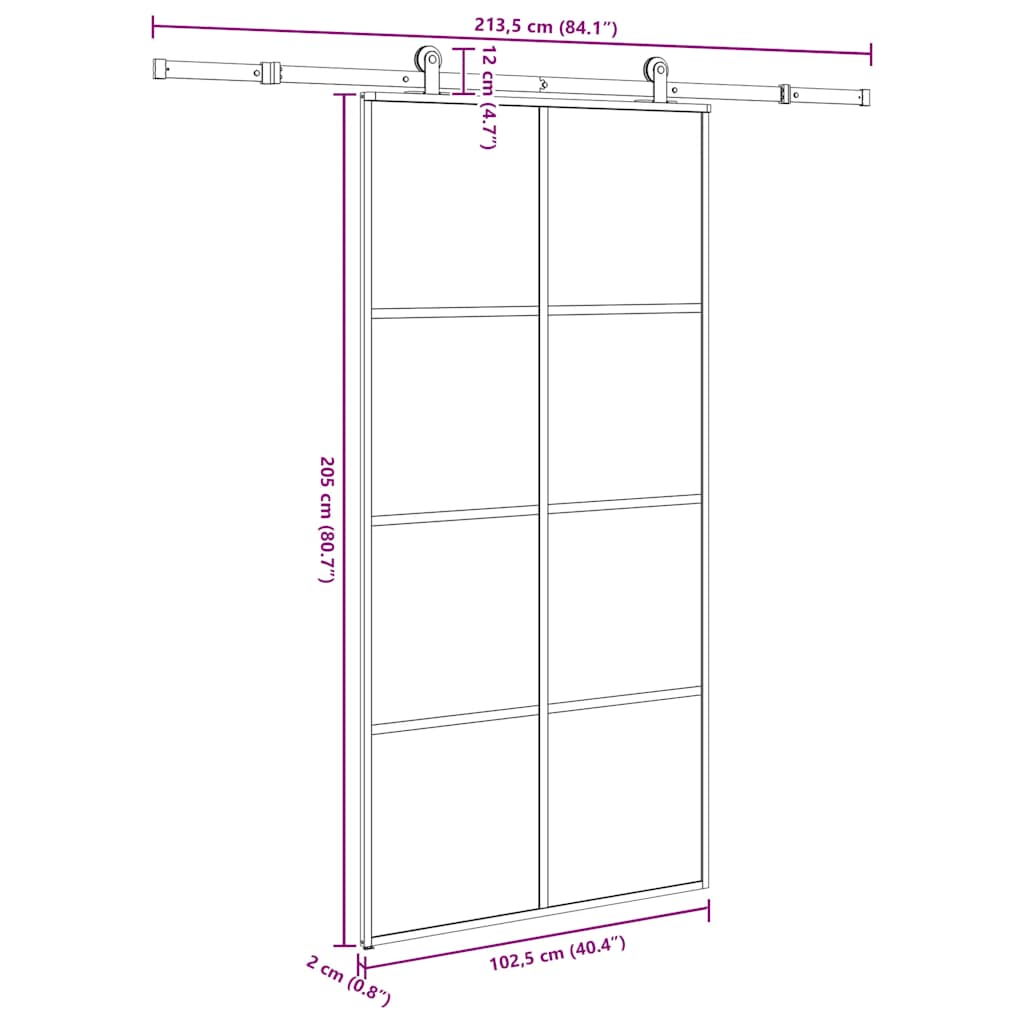 Schuifdeur met beslag 102,5x205 cm ESG-glas en aluminium is nu te koop bij PeponiXL, paradijselijk wonen!