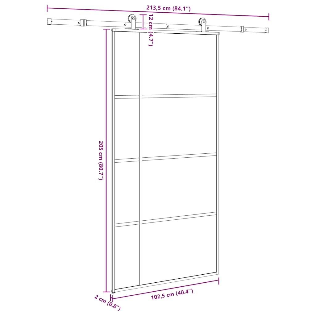 Schuifdeur met beslag 102,5x205 cm ESG-glas en aluminium is nu te koop bij PeponiXL, paradijselijk wonen!