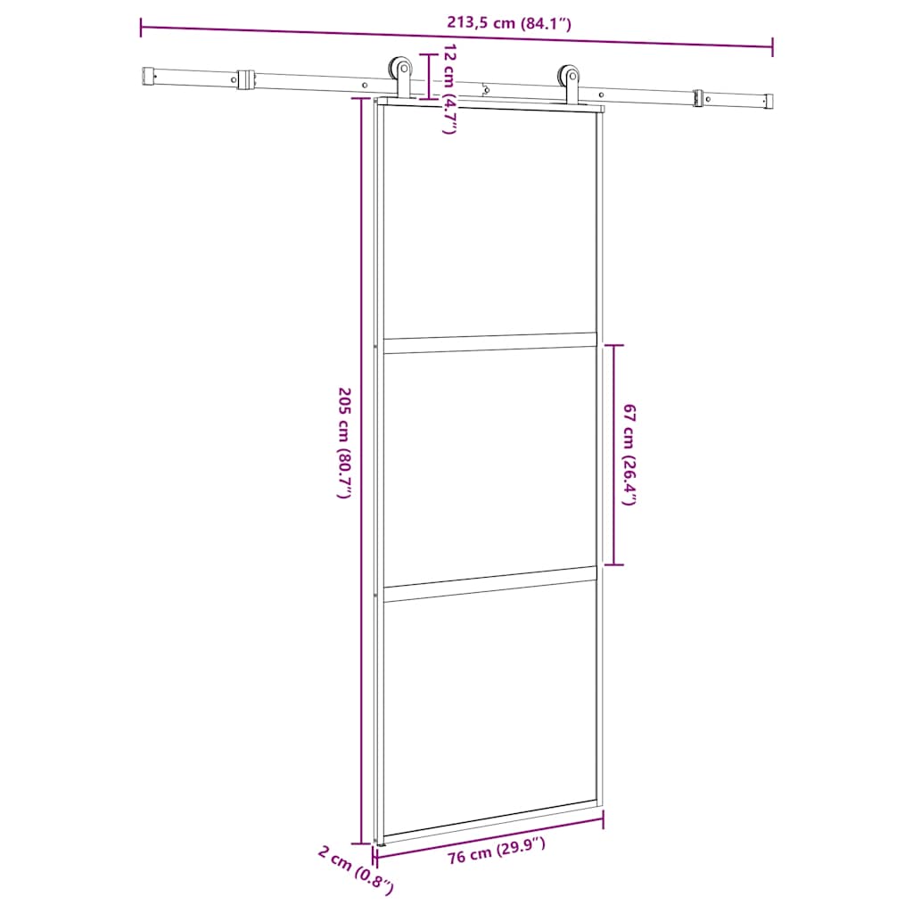 Schuifdeur met beslag 76x205 cm gehard glas en aluminium is nu te koop bij PeponiXL, paradijselijk wonen!