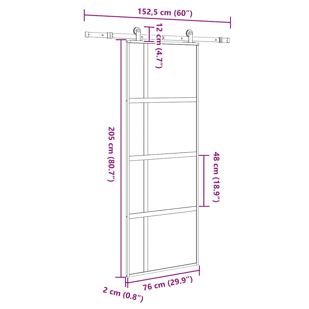 Schuifdeur met beslag 76x205 cm gehard glas en aluminium is nu te koop bij PeponiXL, paradijselijk wonen!