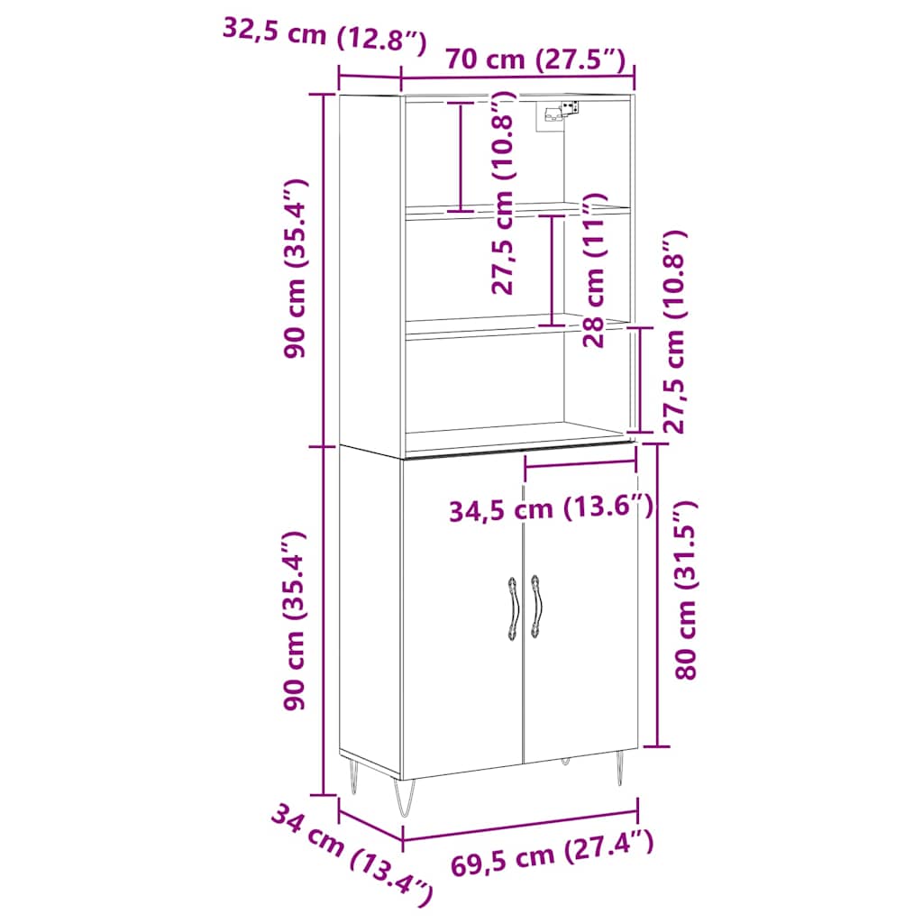 Hoge kast 2 pcs Zwart Eiken Bewerkt hout is nu te koop bij PeponiXL, paradijselijk wonen!