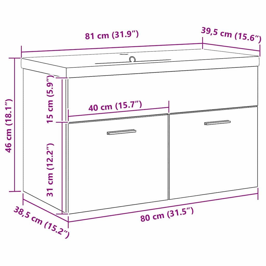 Badkamerkast Zwart Eiken 80 x 38,5 x 46 cm Bewerkt hout is nu te koop bij PeponiXL, paradijselijk wonen!