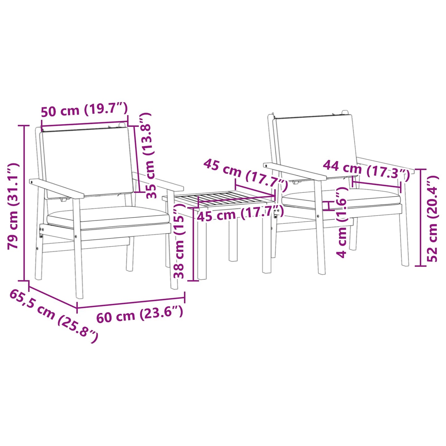Tuinbankenset 3 pcs Crème Wit Massief Acaciahout is nu te koop bij PeponiXL, paradijselijk wonen!