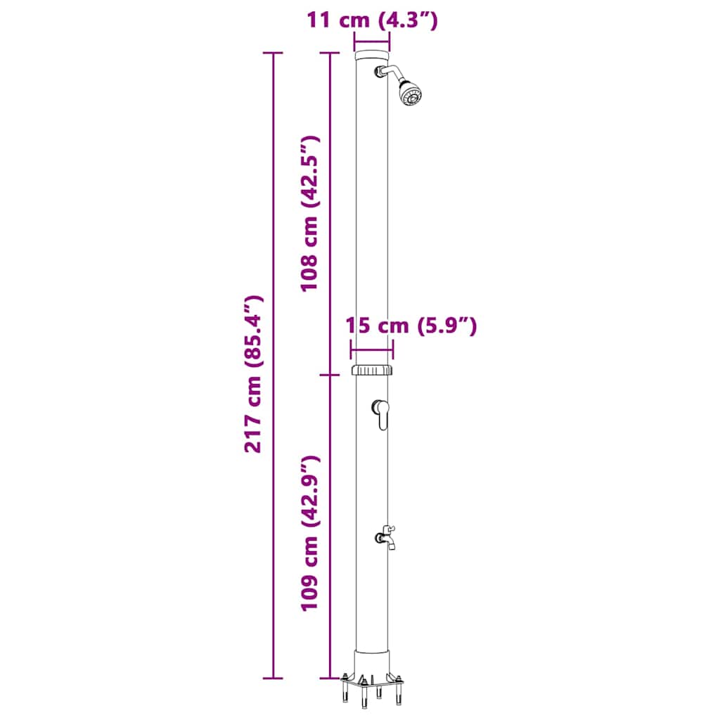 Buitenzonne-douche Zwart 217 cm PVC en Aluminium is nu te koop bij PeponiXL, paradijselijk wonen!