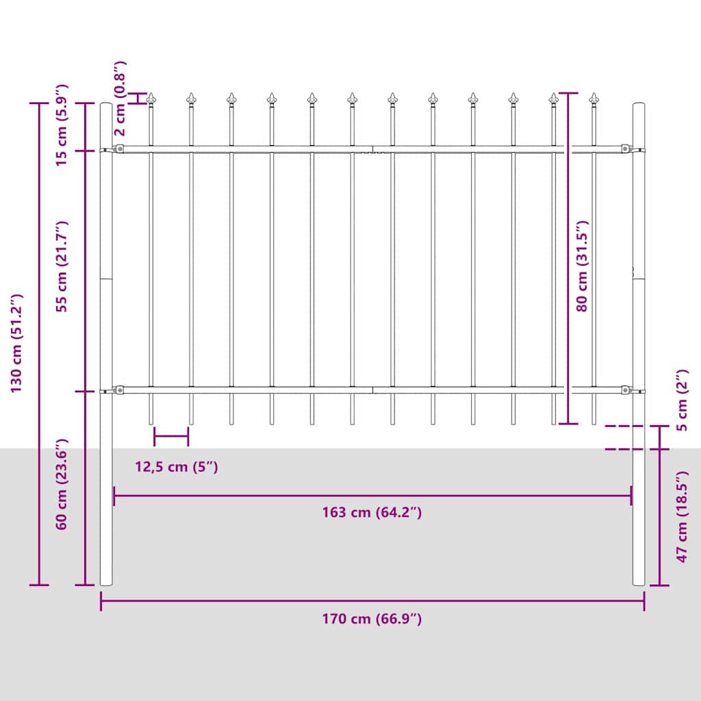 Tuinhek 3 pcs Grijs 5,1 x 0,8 m Poedercoating staal is nu te koop bij PeponiXL, paradijselijk wonen!