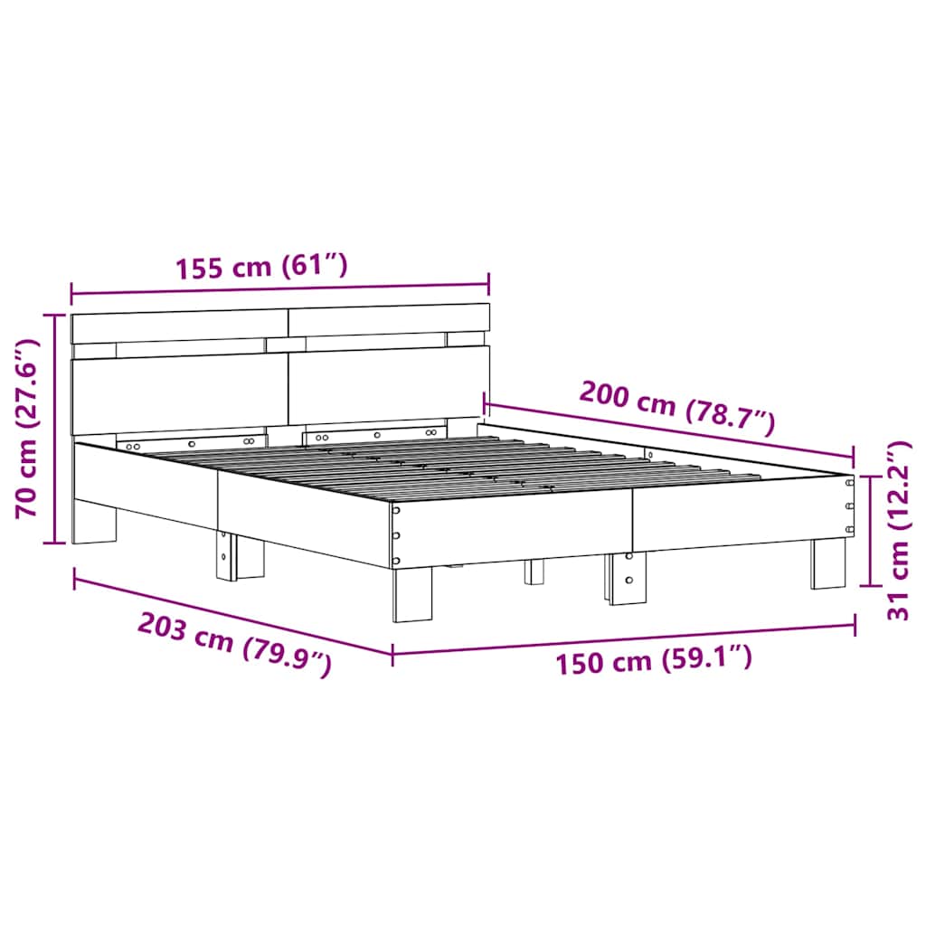 Bedframe met LED Zwart Eiken 150 x 200 cm Bewerkt hout is nu te koop bij PeponiXL, paradijselijk wonen!