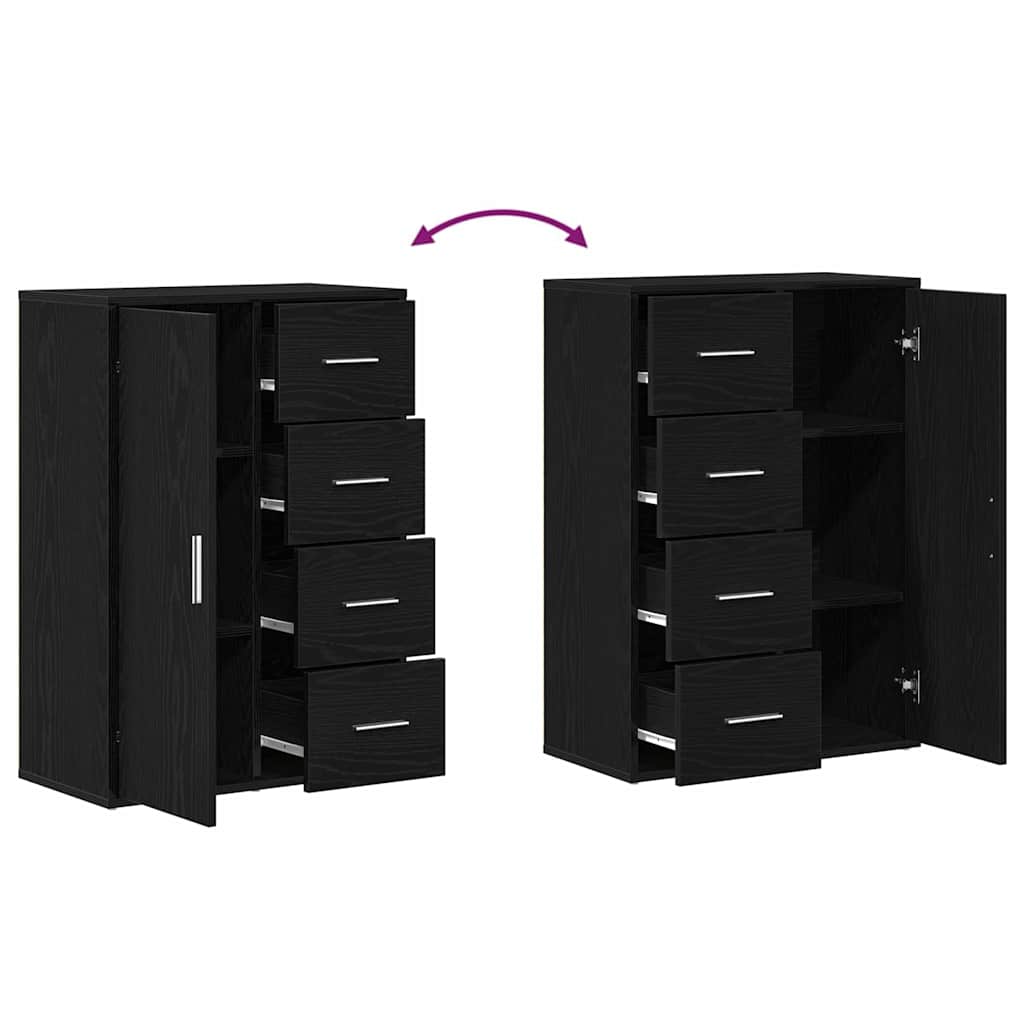 Dressoir 2 pcs Zwart Eiken 60 x 31 x 84 cm Bewerkt hout is nu te koop bij PeponiXL, paradijselijk wonen!