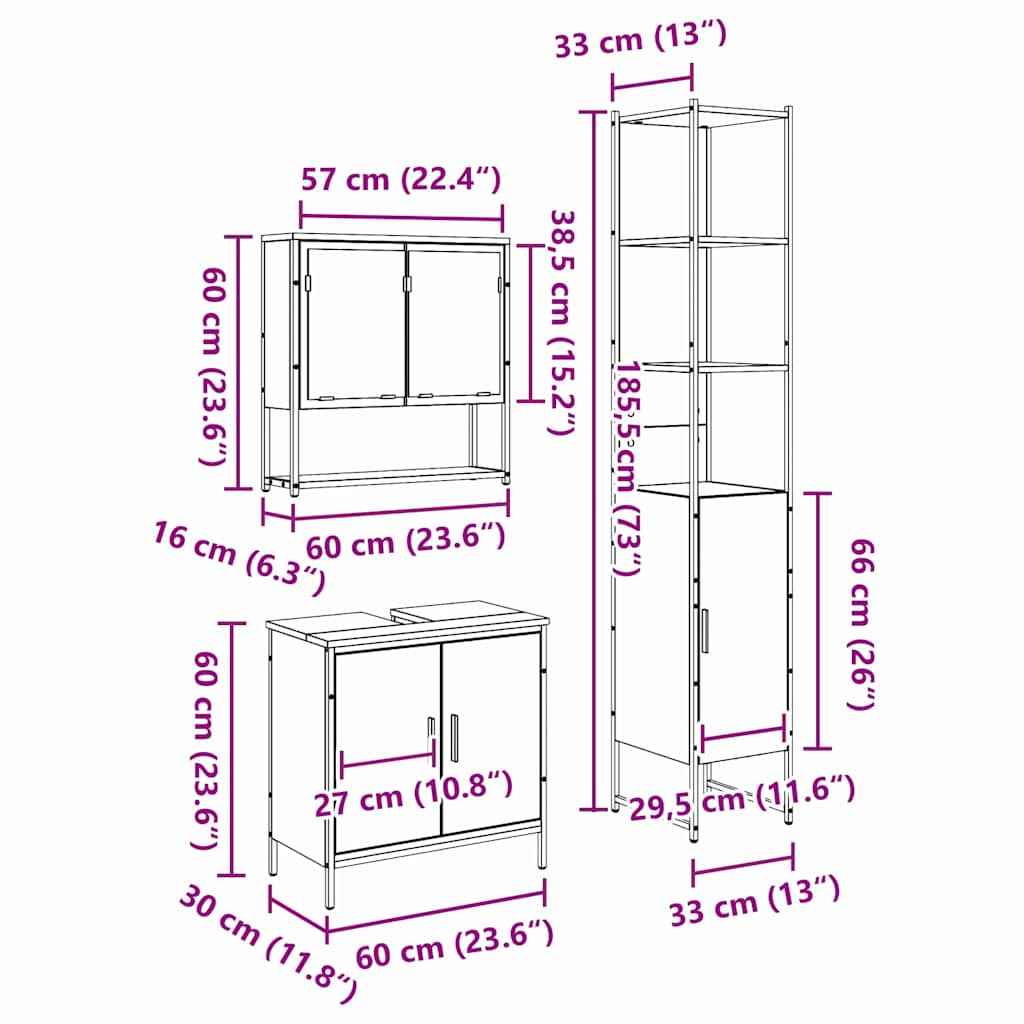 Badkamermeubelset met plank met opslag 3 pcs Bruin Bewerkt hout is nu te koop bij PeponiXL, paradijselijk wonen!