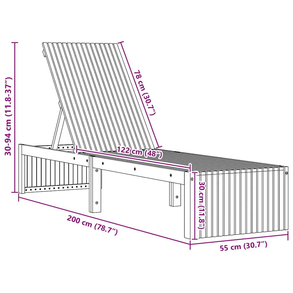 Ligstoel Bruin 55 x 200 x 94cm Massief acaciahout is nu te koop bij PeponiXL, paradijselijk wonen!